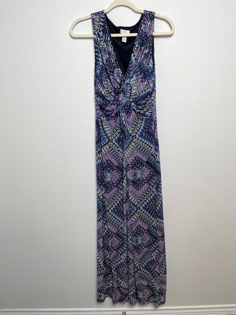 Chico’s Textured Knit Sleeveless Maxi Dress Women’s Size 1 Blue Purple Stretch